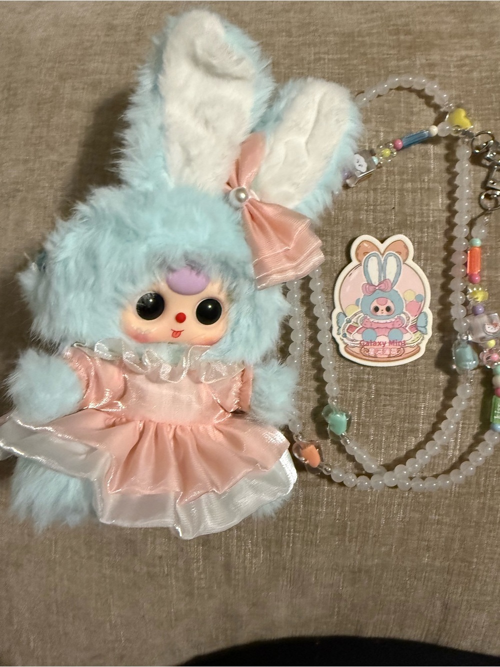 Baby three  Bunny Doll in Light Blue and Pink Dress - Cute Kids Toy